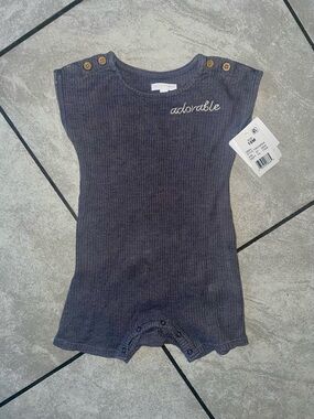 Embroidered 'adorable' Ribbed Baby Romper
